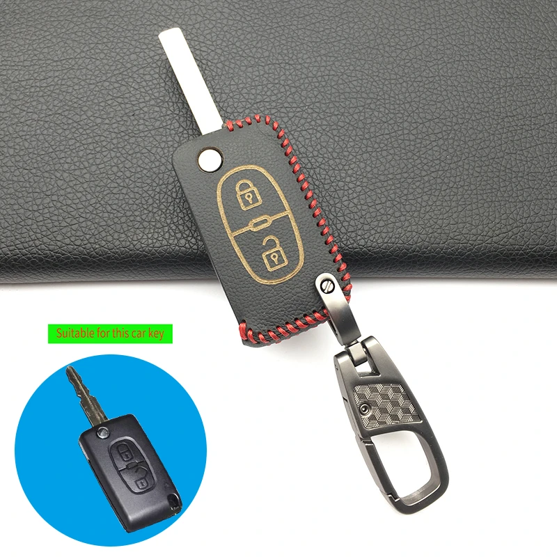 2 Buttons Leather Car Key Case Cover For Peugeot 207 307 308 407 408 Citroen C3 C4 C4L C5 C6 Protector Shell | Автомобили и