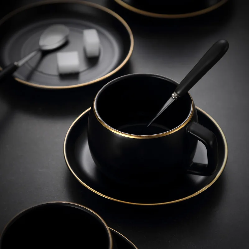 

Fun Fervent Black European Modern Minimalist Cup and Saucer Set Modern Design Classic Ceramic Coffee Cup Kitchenware Home Decor