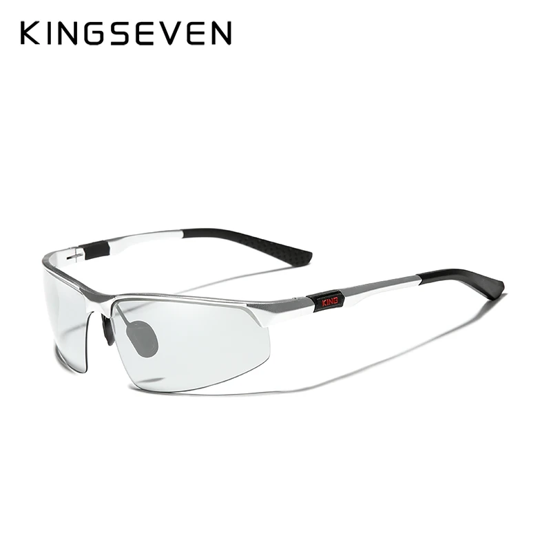 KINGSEVEN алюминиевые фотохромные солнцезащитные очки мужские Поляризованные винтажные черные солнцезащитные очки для вождения для мужчин Oculos De Sol Masculino - Цвет линз: Silver Photochormic