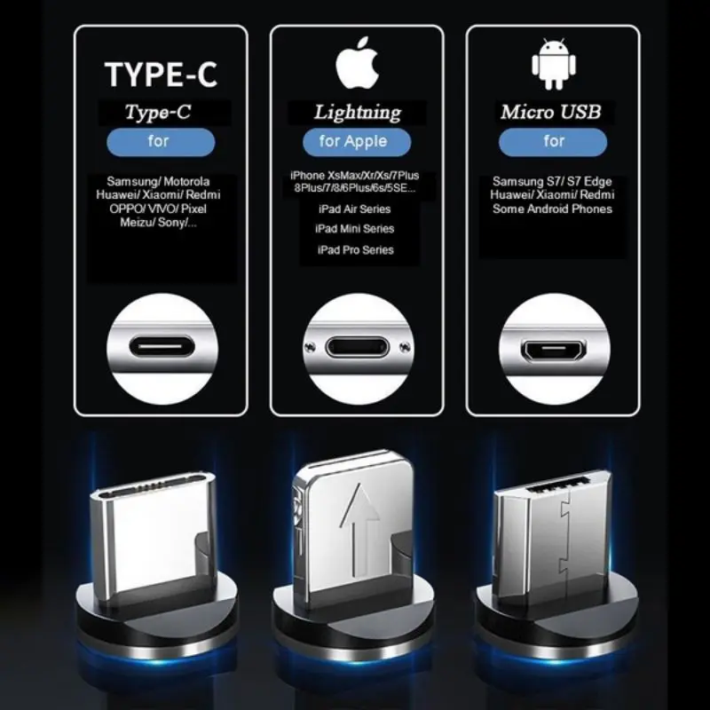 Магнитный светодиодный кабель Micro USB для зарядки мобильного телефона type-c, зарядная Зарядка для iPhone, магнитное зарядное устройство usb type C