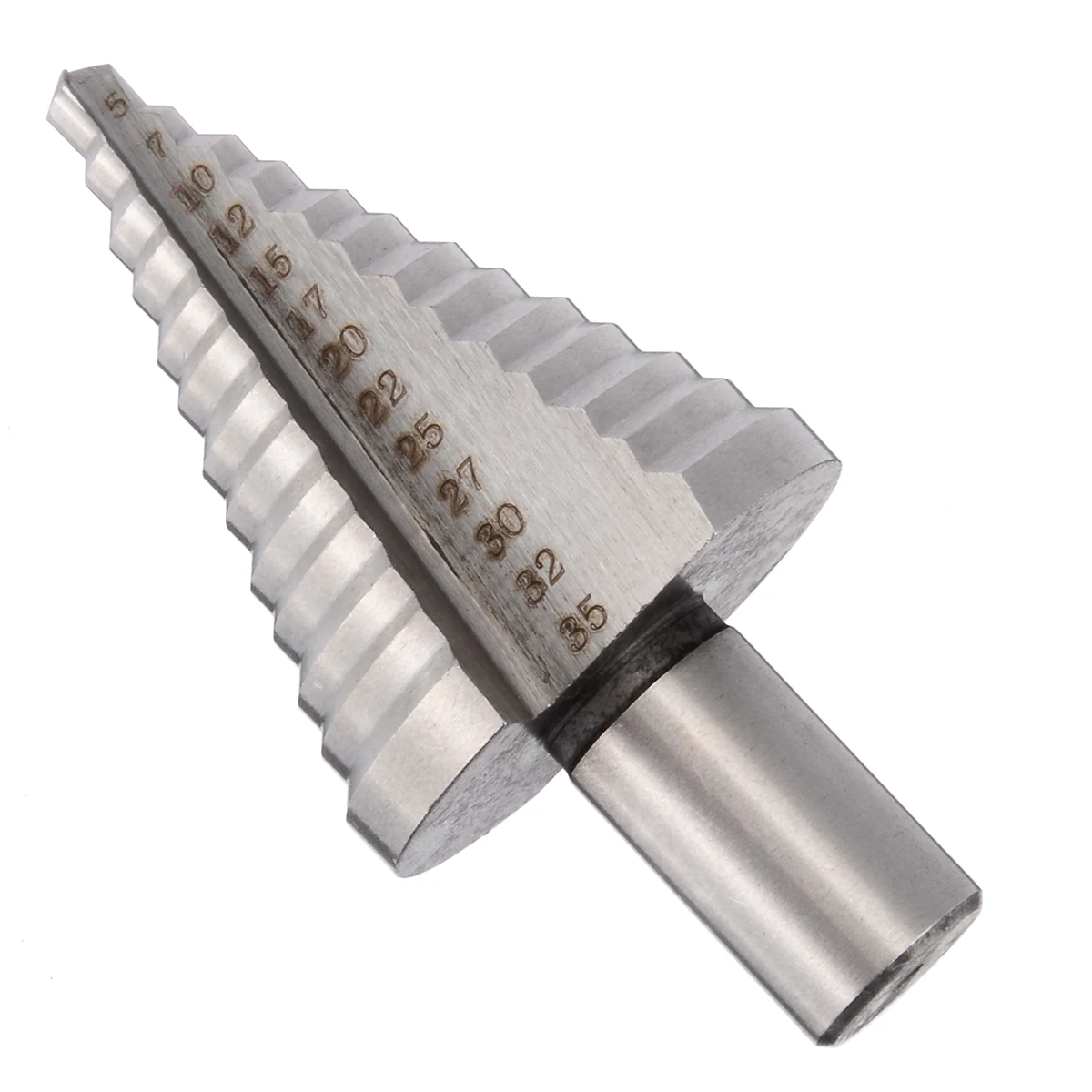 1pc HSS Step Cone Drill Bit Triangle Round Shank Spiral Grooved Wood Hole Cutter 5/7/10/12/15/17/20/22/25/27/30/32/35mm