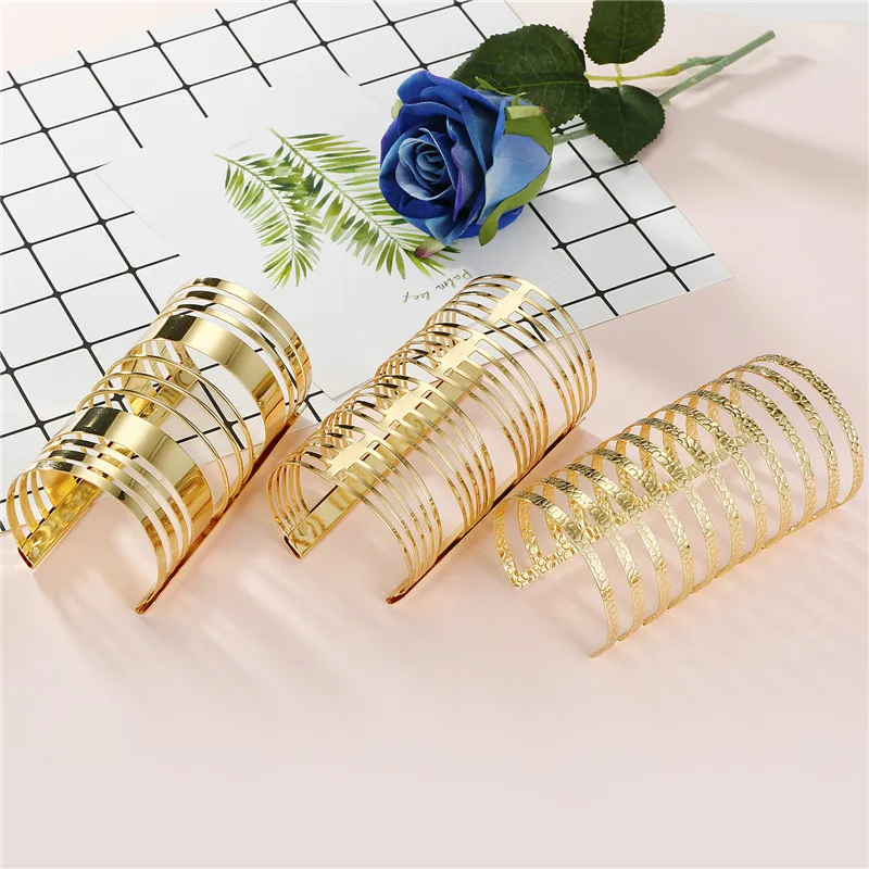 Dayoff 14 Styles European Punk Big Wide Open Bangle Bracelet for Women Men Ajustable Hollow Geometric Cuff Bangle Jewelry B116