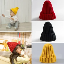 Вязанная детская чалма шапочка, теплые шерстяные шапки, мягкая шапка для детей, девочек, мальчиков, новорожденных, эластичные, для малышей, Зимние головные уборы, новинка