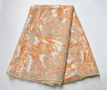 

African Swiss Voile Lace Fabric Sequence Lace Fabric 2020 High Quality Cream French Tulle Lace Fabric With Sequins PSA10-1