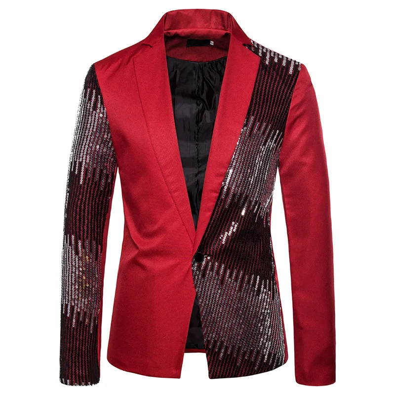 9.1       59.99??Men Shiny Sequin Glitter Embellished Blazer Jacket Men Nightclub Blazer Party Suit Jacket Stage Singers Clothes