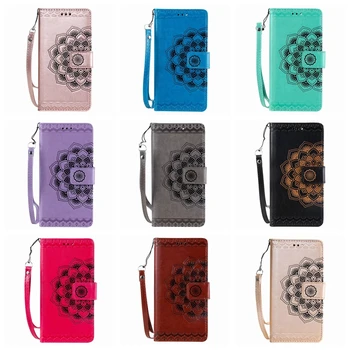 

Leather Wallet Case For Iphone 5.8 6.1 6.5 2019 For Samsung Note 10 Pro S10 S10e Plus Embossed Flower Sunflower Holder 50PCS