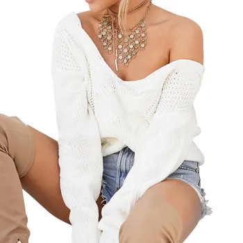 

2019 Women V-Neck Pullover Knit Top Long Sleeve Sweater Jumper Blouse Casual Knitwear