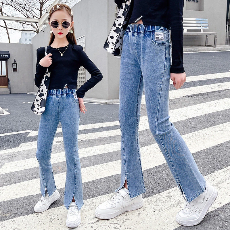 vaqueros Acampanados para Niña y Adolescente, pantalón elástico informal de alta calidad, parte inferior pequeña a la moda, novedad de primavera|Pantalones - AliExpress