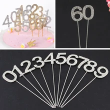 

Cake Plug Card Decorative Diamond-studded Number"0-9" Cake Toppers Party Cake Decoration Dessert