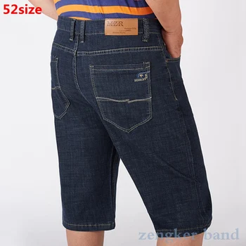 

Summer denim casual men's large size straight loose tide brand elastic new trend shorts high waist pants black 52 50