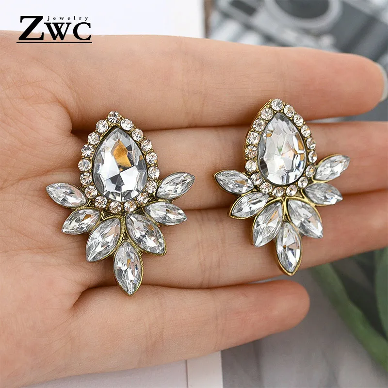 White ZWCX Модные Винтажные корейские разноцветные циркониевые Висячие серьги для женщин, девушек, Помолвочные вечерние серьги со стразами бижутерия - Окраска металла: White