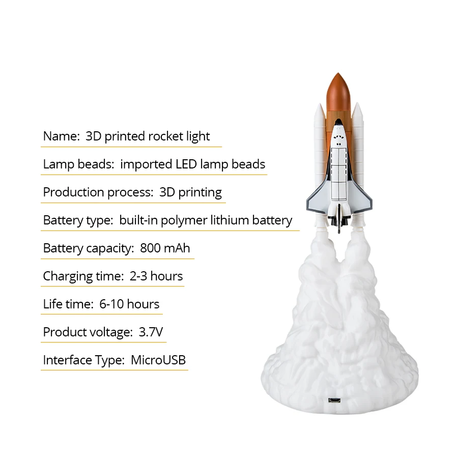 USB перезаряжаемая 3D печать Лунная лампа ракета космический челнок лампа Настольные лампы для гостиной спальни прикроватный домашний декор