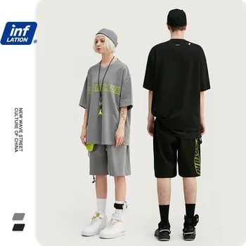 

Printed Loose Elastic Men Short-Sleeved T-shirt Casual Shorts2020 New Fluorescence English Mens Clothing Mens Sweatsuits BB50