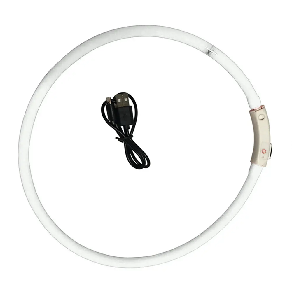 Ошейник для домашних собак и кошек с защитой от потери, заряжаемый от USB, светящийся мигающий светодиодный светильник - Цвет: Белый