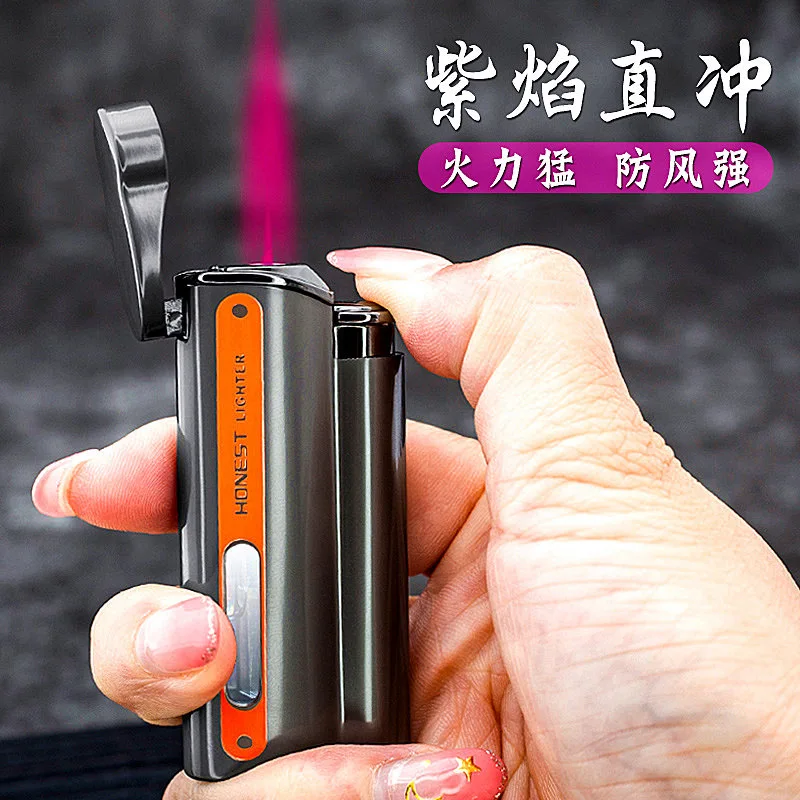 Honest Straight Into The Purple Flame Inflatable Windproof Lighter Transparent Fuel Tank Creative Trend Cool Lighter Gift Formen