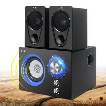 

Wood Desktop Speaker Bluetooth/Wired Heavy Bass Adjustable Subwoofer Computer DVD TV Phone Game MP3 MP4 Louderspeaker