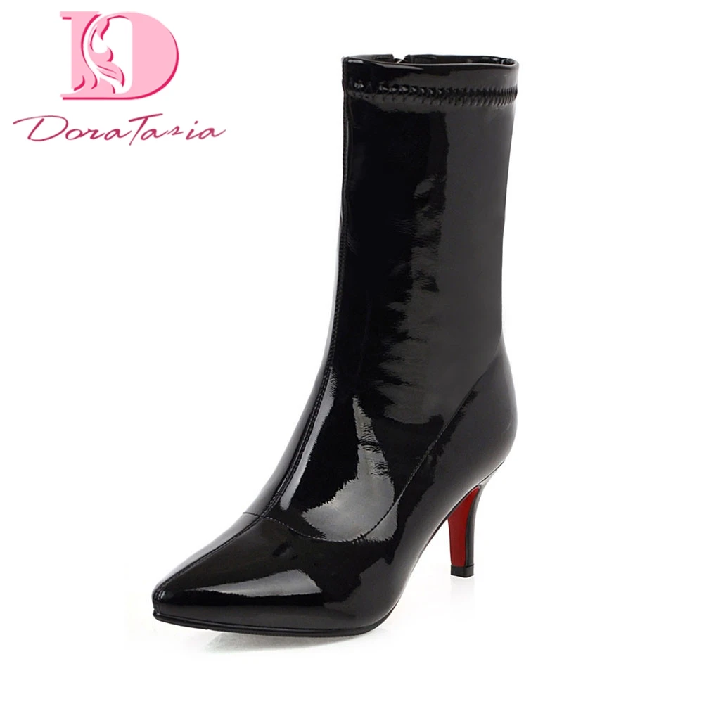 

Doratasia Brand big size 32-43 pointed toe lady thin high heels shoes woman party sexy mid calf boots women shoes