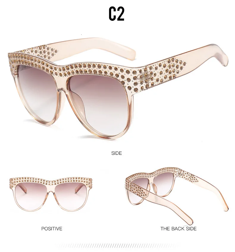 Роскошные Круглый Солнцезащитные очки для женщин для Италия брендовая дизайнерская обувь Diamond Защита от солнца очки Дамы Винтаж большие