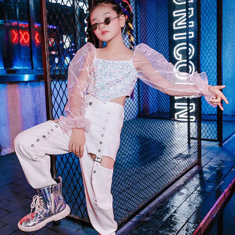 Костюм для девочек осенний с блестками в стиле хип-хоп |