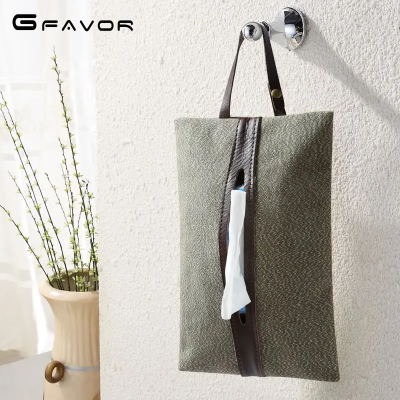 

Retro Canvas Tissue Cover Deconstructable Paper Towel Hanging Bag Car Seat Zhiwu Dai Hanging Bag for Vehicle Creative Tissue Bag
