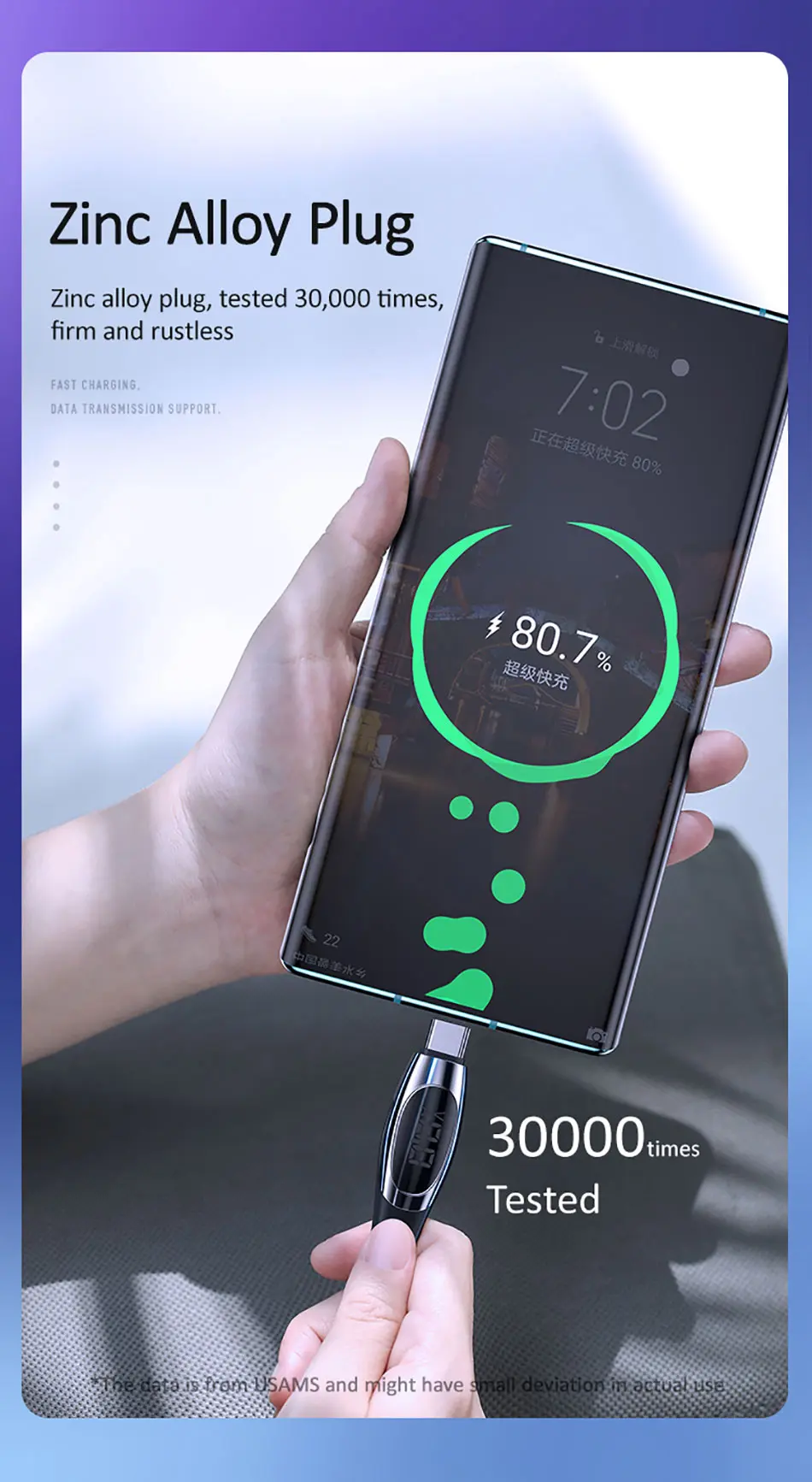 USAMS 5A type-C кабель для huawei mate 30 pro P30 Xiaomi светодиодный кабель QC3.0 AFC кабель передачи данных для быстрой зарядки для samsung Note 9