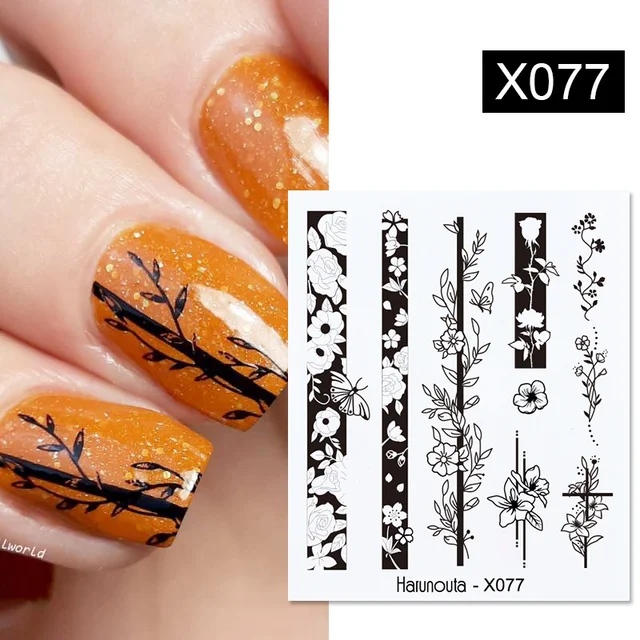 Black White Butterfly 3D Nails Sticker Geometry Decals Flower Gold DIY Decals Designs For Nail Art Manicures Decorations Salon 13