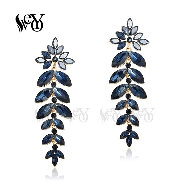VEYO/Римские серьги в форме щита с кристаллами для женщин, модные открытые серьги в форме вентилятора, модные ювелирные изделия, подарок - Окраска металла: dark blue