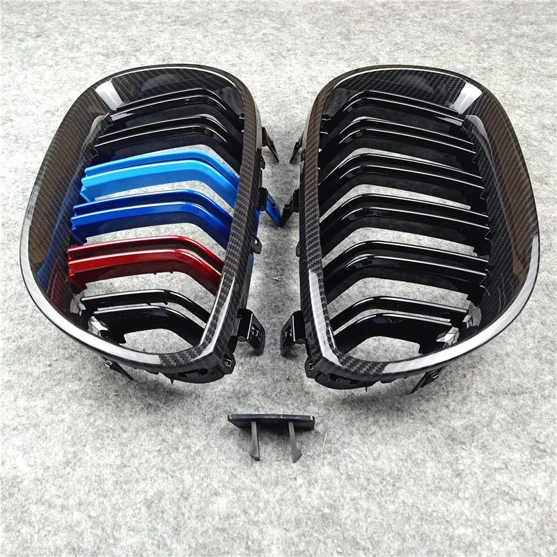 

A Pair ABS Carbon Look Car Kidney Grill Racing Grille For 5 Series E60 E61 2004-2019 Double Line Car Accessories