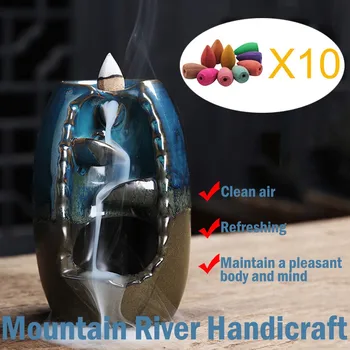 

Mountain River Handicraft Incense Holder Ceramic Backflow Waterfall Smoke Incense Burner Mother's Gift Home Decor z1