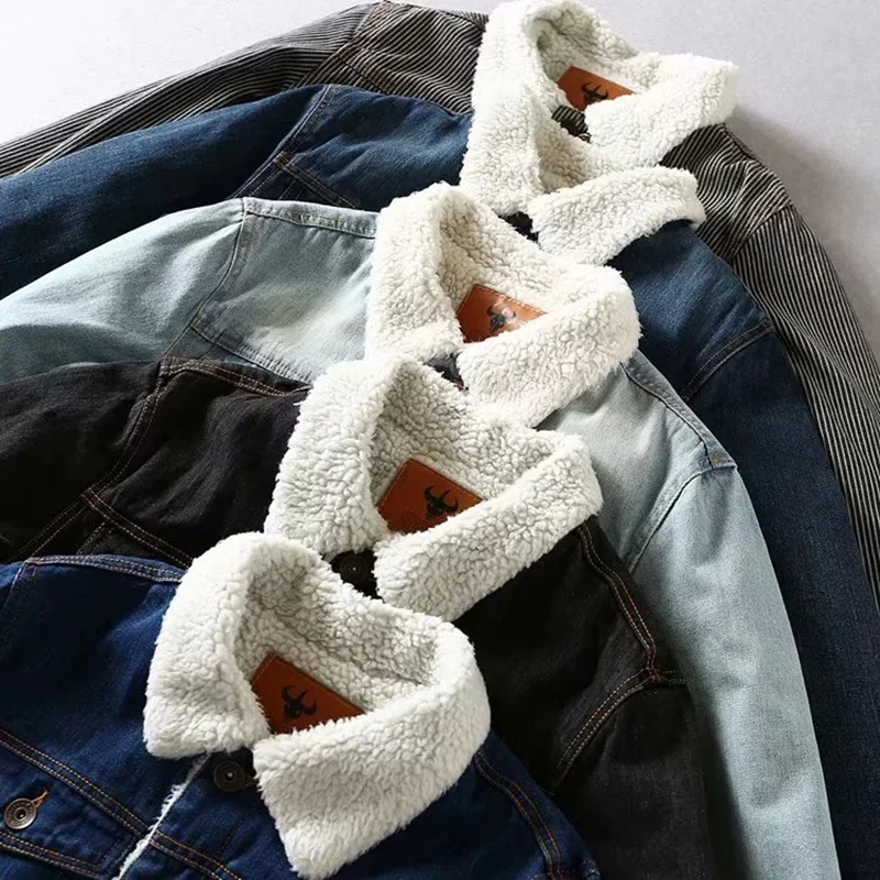 Зимняя джинсовая куртка унисекс из овечьего меха Свободный Плюс Размер 2XL теплый женский джинсовый жакет шерстяное джинсовое пальто женский пуховик