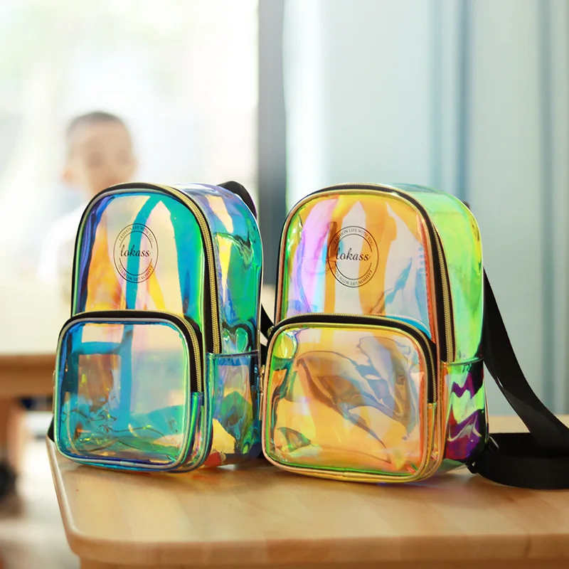 

Girls Clear Backpack Personality Lovely Knapsack Satchel Schoolbag Transparent PVC Laser Waterproof Transparent Small Backpack