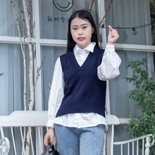 

Aesthetic Sweater Sweaters Blouse Women's Warm Vest Tops Preppy Style Clothing Pullover Korean Padded Woman Female Sleeveless