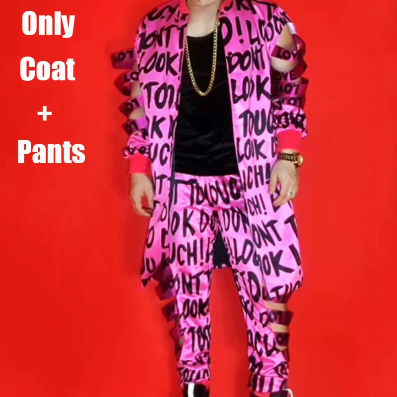 2 Pieces Male Singer DJ DS Hip Hop Clothing Graffiti Hollow Out