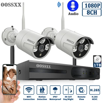 

OOSSXX 8CH Wireless 1080P NVR Security Camera System 2pcs 2MP Audio Record HD Outdoor CCTV Wireless IP Camera Video Surveillance