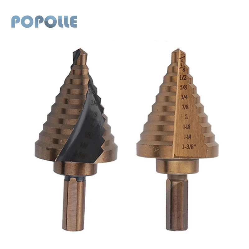 

Спиральное ступенчатое сверло с титановым покрытием, 1/4 оборотов, 1-3/8 дюймов