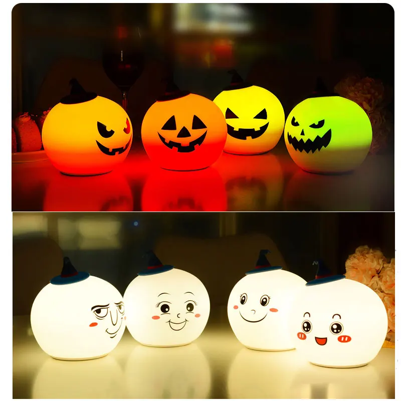 

Pumpkin Silicone Night Light Halloween Decor Soft Halloween Lamp Rechargeable Senstive Control Pat Light for Bedroom Decor