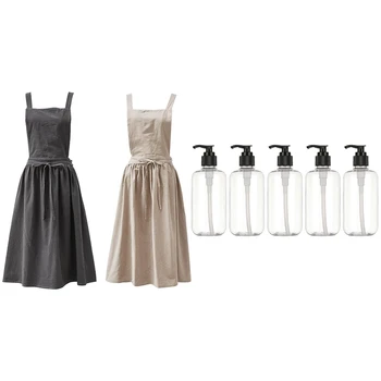 

2 Pcs Nordic Simple Florist Apron Cotton Linen Aprons & 5 Pcs 300Ml Soap Dispenser Foaming Bottle Liquid Pump