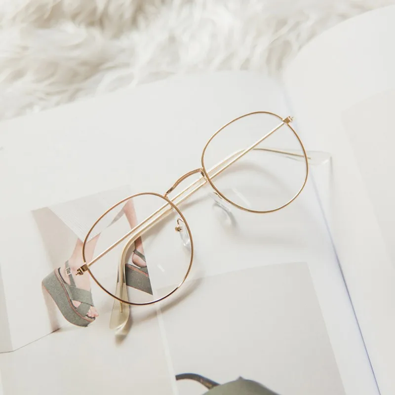 

Metal Zero Diopter Eyewear Upscale Round Glasses Frame Retro Designer Optical Plain Myopia Frame Mirror Unisex Eyeglasses