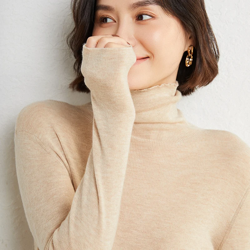 

Women Pullover 100% Wool Sweater Winter New Turtleneck High Elastic Sweater Female Warm Soft Basic Jumper Solid Slim Tops