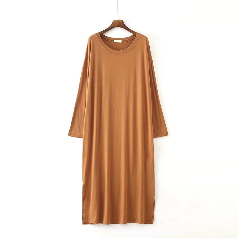 Women Loose Modal Nightdress Large Size Long-sleeved Dress Women Long Night Dress - Цвет: B