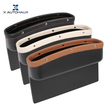 

X AUTOHAUX Universal Car Seat Crevice Storage Pocket Side Gap Box Organizer PU Leather Leak-Proof Storage Box
