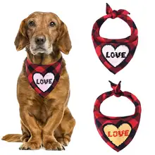 バレンタインの日クリスマス犬のバンダナペット三角形ビブ猫犬綿格子縞の愛スカーフ(China)