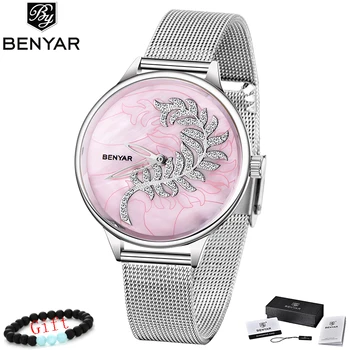 

BENYAR Top Brand Luxury Ultra-Thin Quartz Watch Women Leather Stainless Steel Strap Women Watches 2019 New Fashion Montre Femme