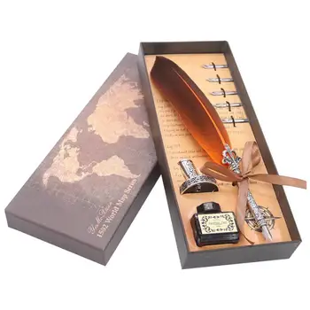 

Luxury Pen Set Colorful Retro Feather Pen Classic Calligraphy Box Student Immersion Ink Pen Gift Pen Writing Set S3Z7