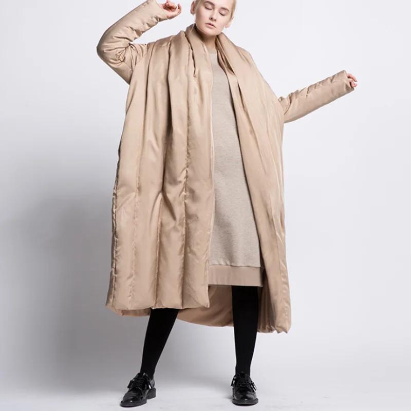 New style winter long style down jacket big quilt loose thicker lady large jackets warm pure color simple women coats