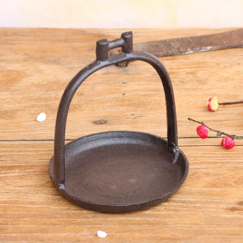 Retro Brown Round Cast Iron Storage Dish For Key With Welded Handle Farm House Accents Handmade Home Garden Table Jewelry Holder 3