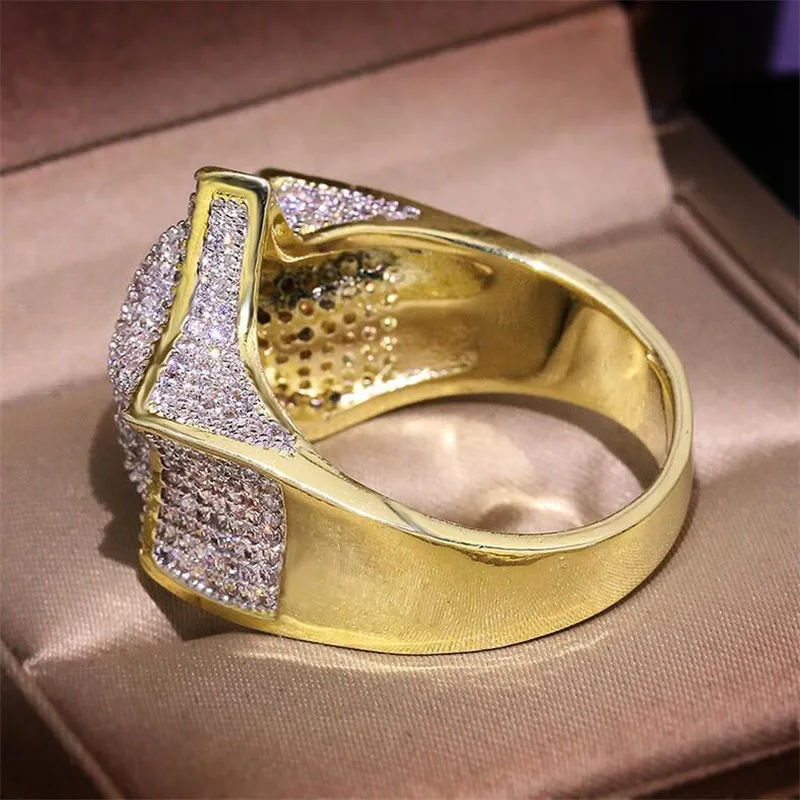 Top Selling Super Shinning Fashion Jewelry Hip Hop 925 Silver&Gold Fill Pave White 5A CZ Zircon Party Women Finger Ring For Men
