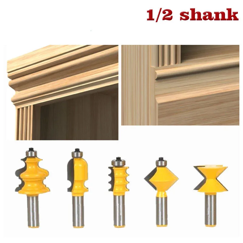 

5PCS/Set 1/2 Shank DIY Bookshelf Molding Edge Banding Woodworking Tools Router Bit Table Edge Bit CNC Door Knife Wood Processing