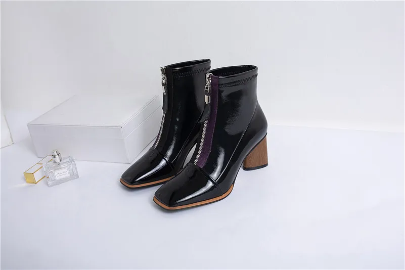 FEDONAS Concise High Heels Cow patent leather Chelsea Boots Winter Women Zipper Ankle Boots Big Size Night Club Shoes Woman