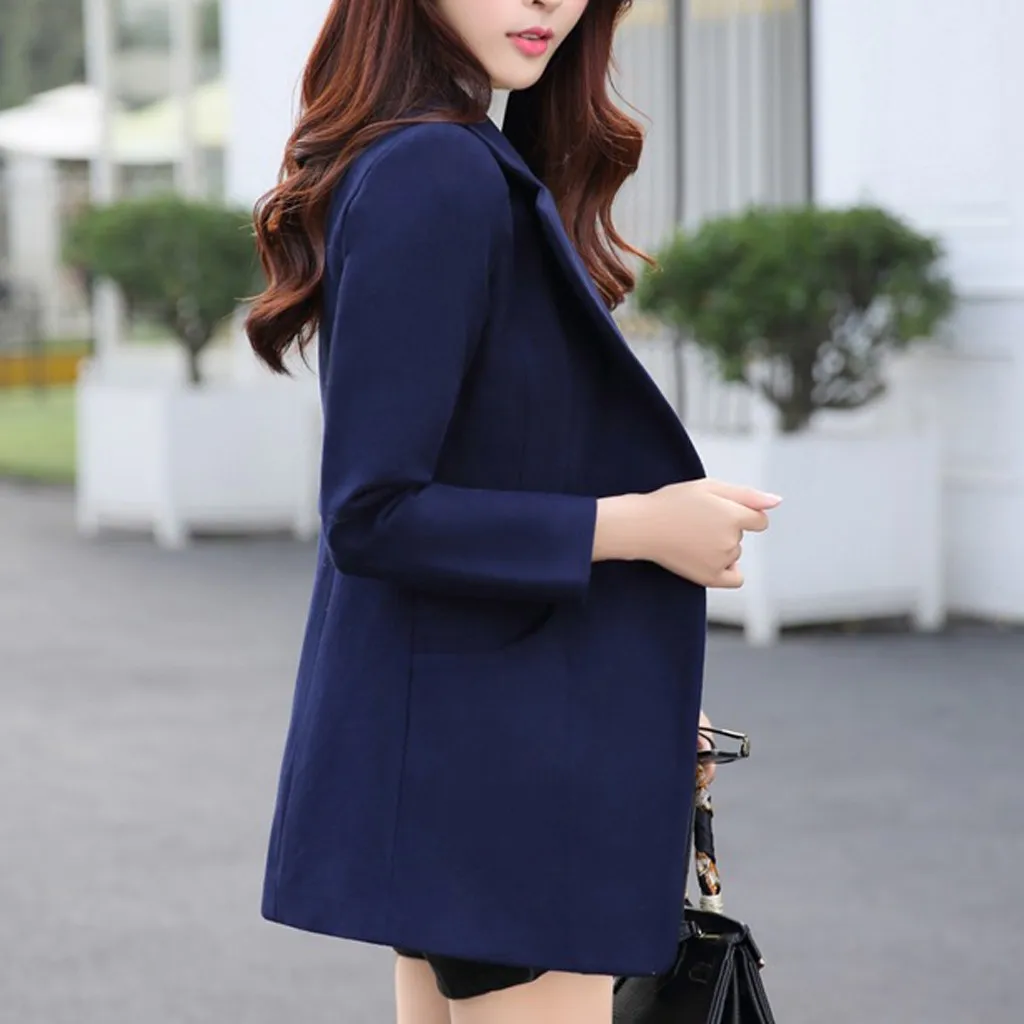 Manteau femme, зимнее пальто для женщин, одноцветное, с принтом, ожерелье, карман, длинный рукав, длинное шерстяное пальто, abrigo mujer casaco feminino